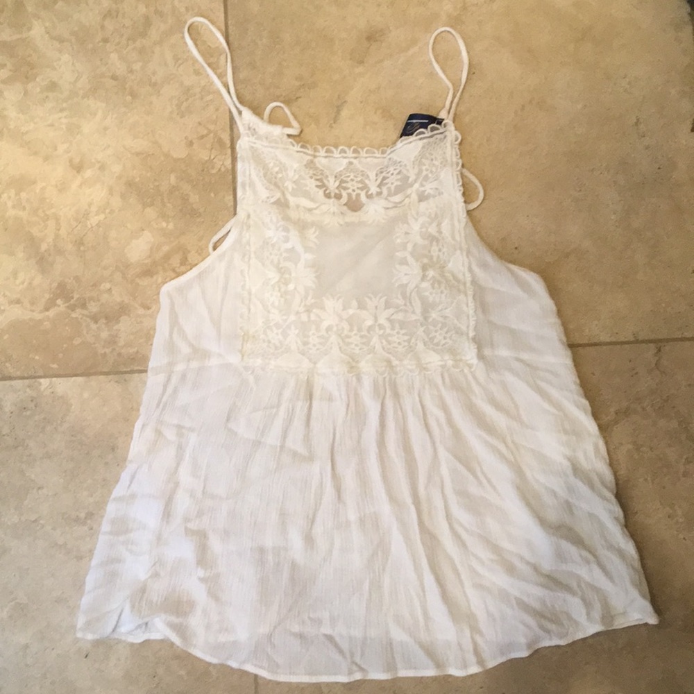 White Blue Rain Lace Tank Top